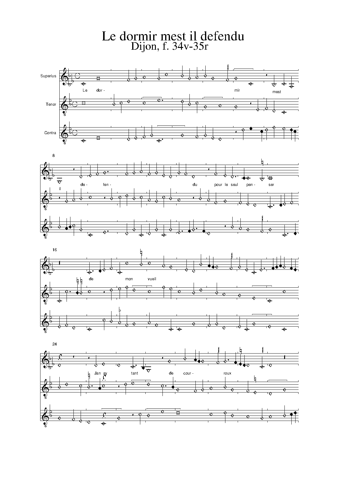 Le dormir m'est il defendu — Complete Score (modern clefs) 乐谱预览
