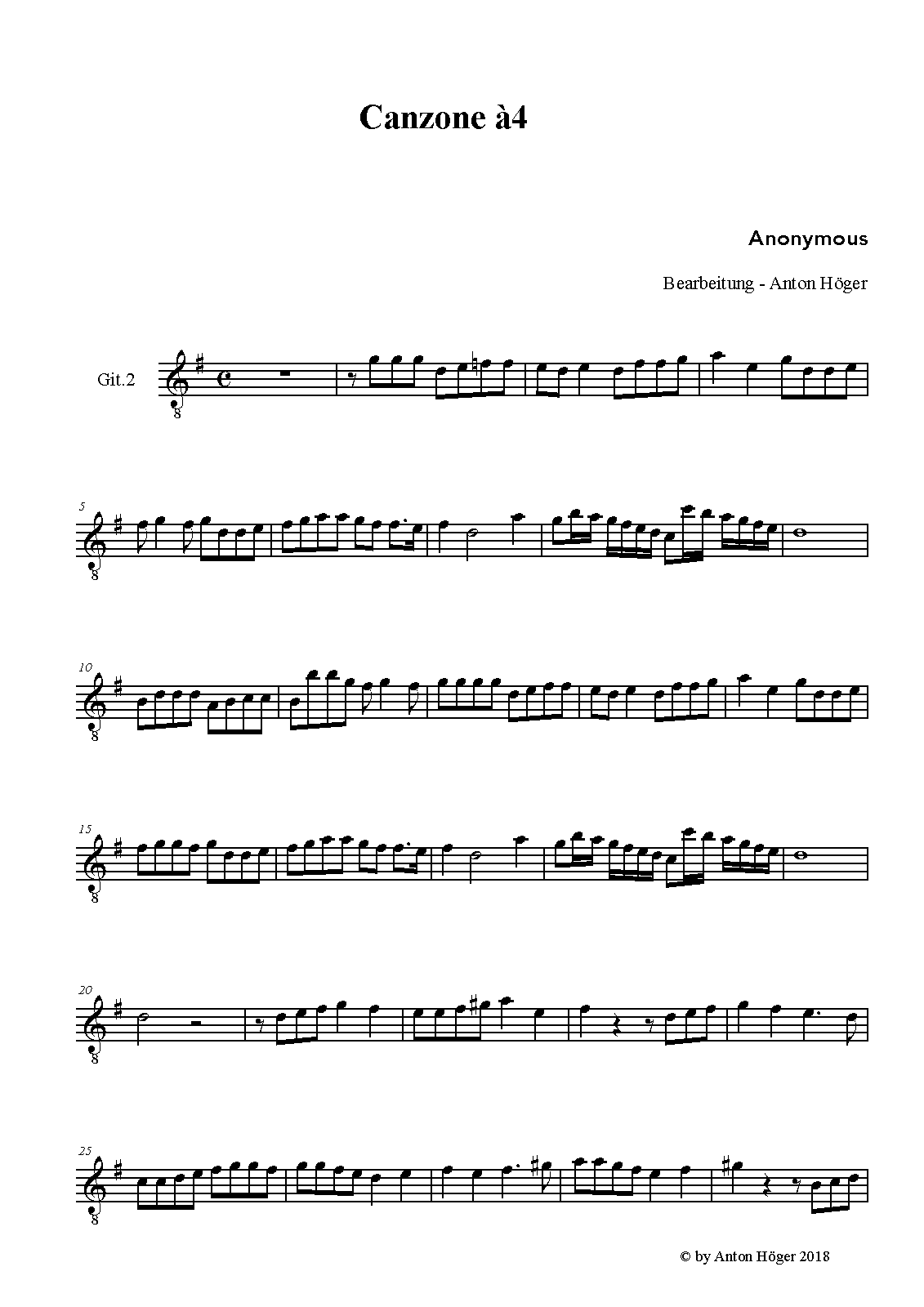 Canzon à 4 in C major, Partiturbuch Ludwig 71 — Guitar 2 乐谱预览