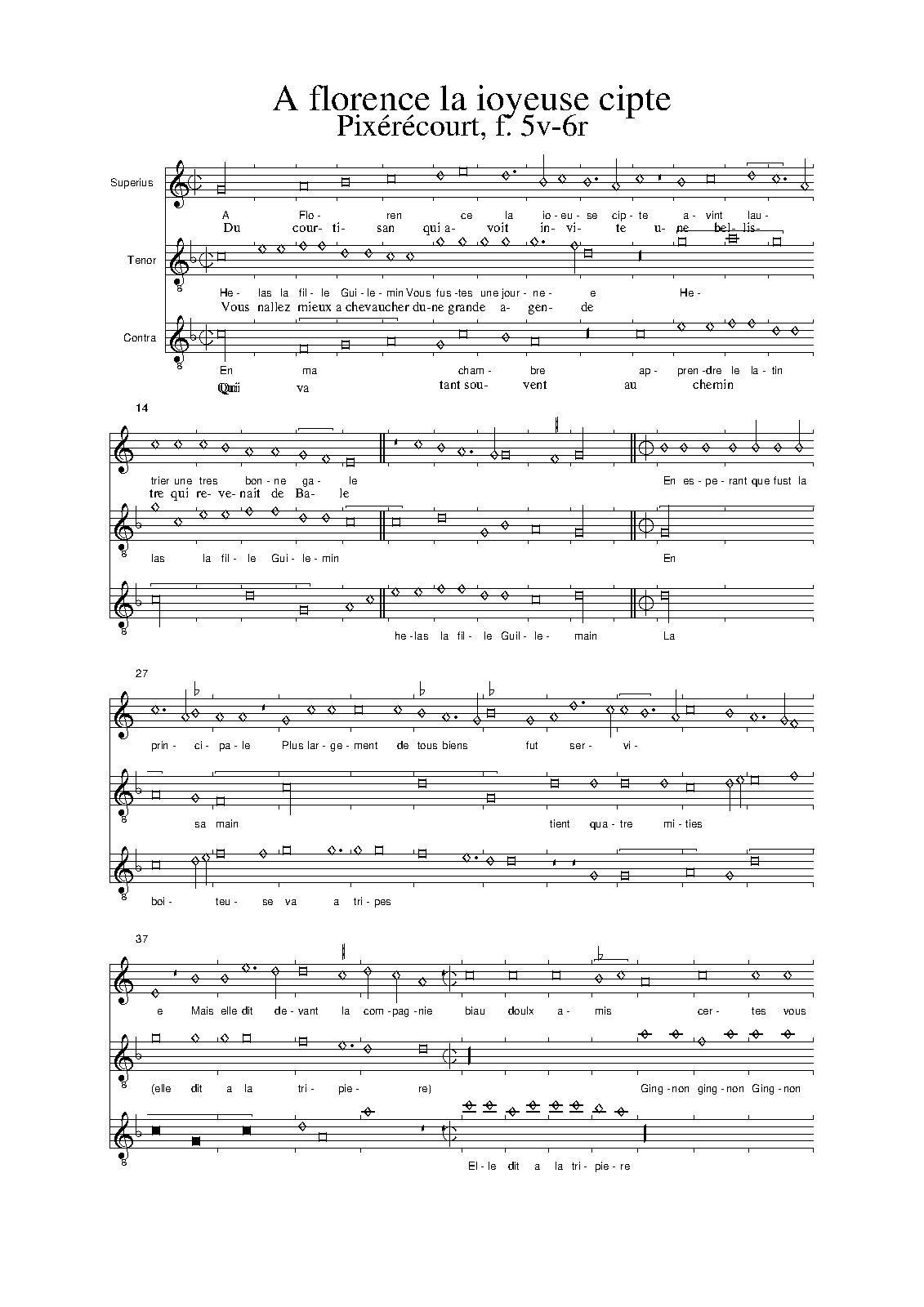 A Florence la joeuse cite / Helas la fille / En ma chambre — Complete Score (modern clefs) 乐谱预览