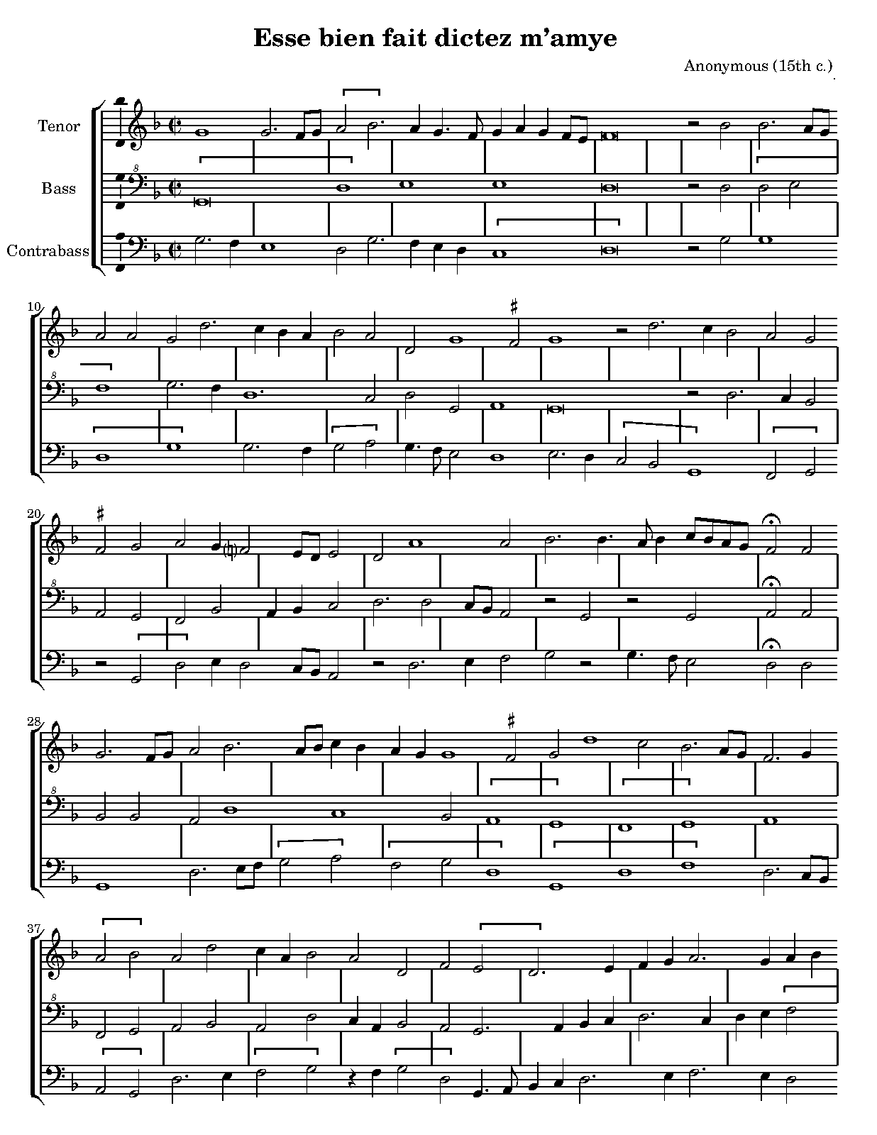 Esse bien fait dictez m’amye — Complete Score (at orignal pitch (TBcontraB)) 乐谱预览