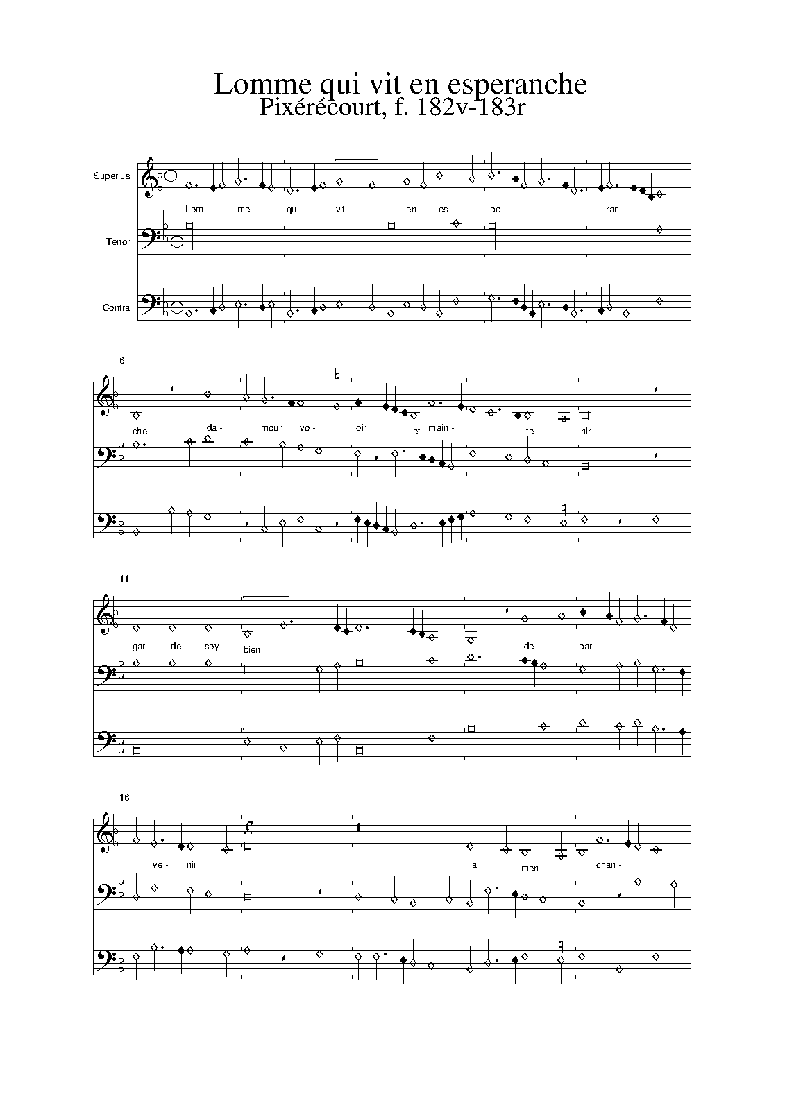 L'homme qui vit en esperance — Complete Score (modern clefs) 乐谱预览