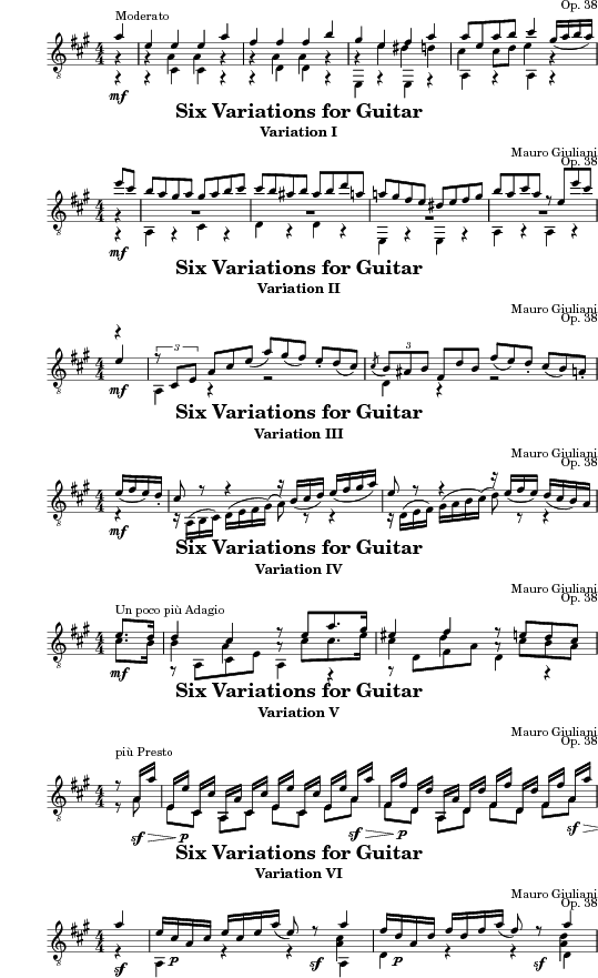 Six Variations for Guitar 乐谱预览